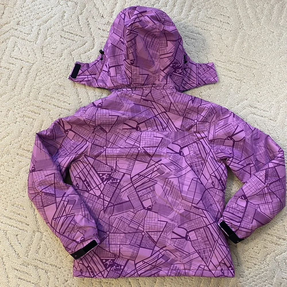 OTU Womens Purple Geometric Map Print Waterproof Ski Snowboard Jacket Hooded Med